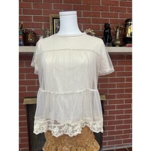 Rain Sheer T Shirt Lace Boho Cottage Core M Cream